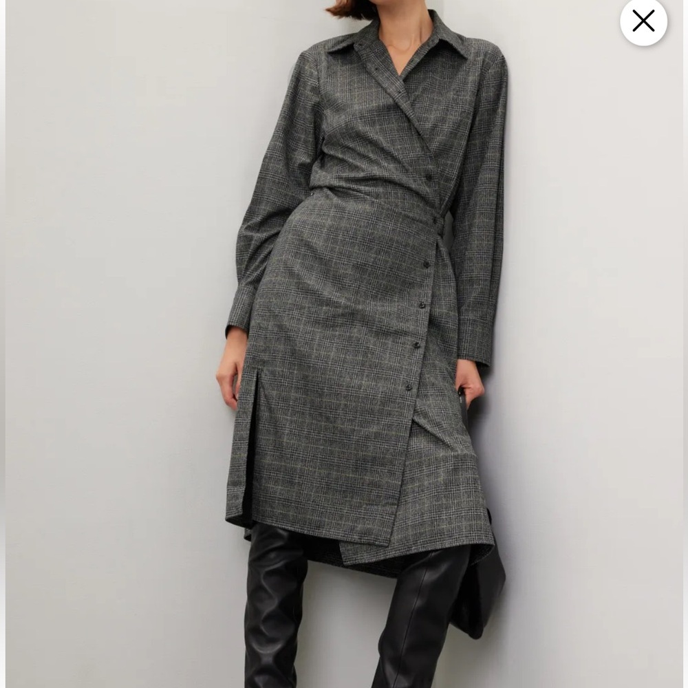 Proenza Schouler White Label Plaid Suiting‎ Long Sleeve Wrap Dress Size 10